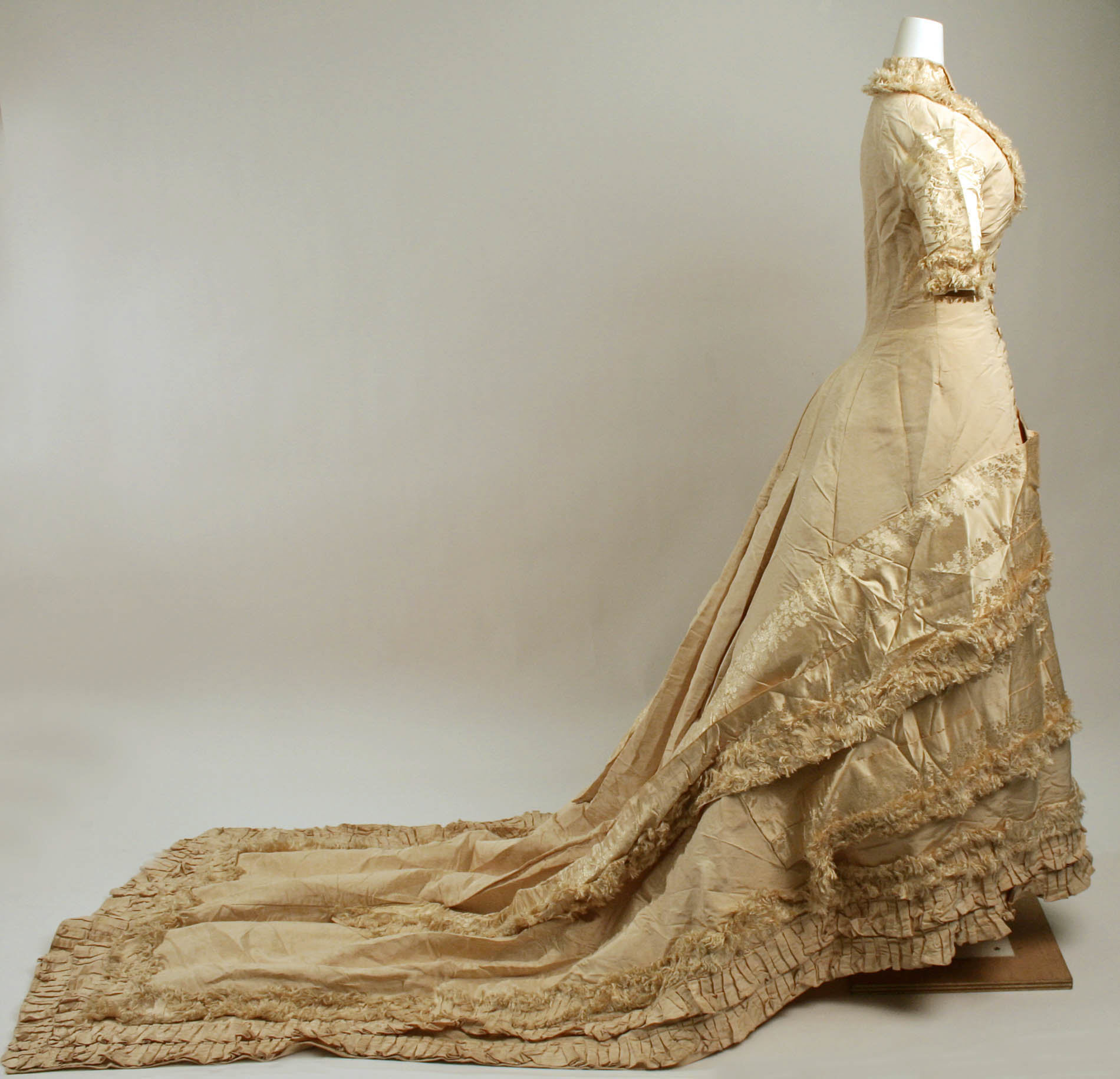 At Auction: Edwardian Silk & Lace Wedding Gown with Silk Bows & Attached  Detail